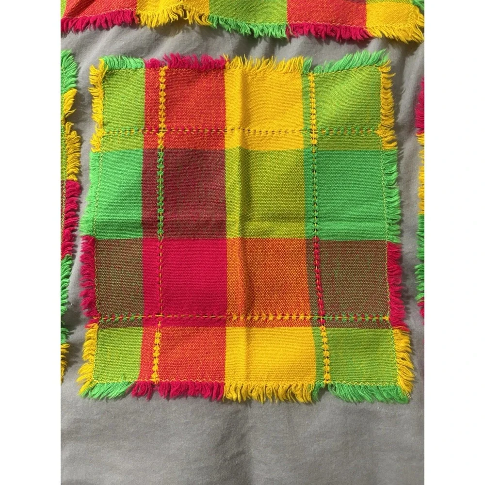 Vintage Bright Colored Checked Tablecloth 43